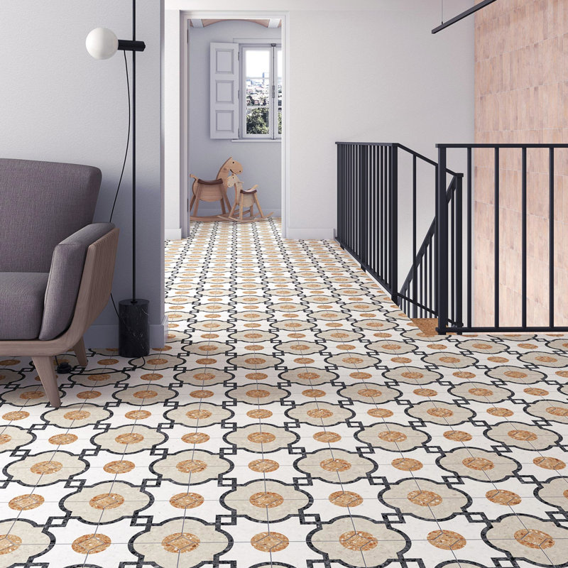 Riviera octogone Grimaud multicolore avec taco 7-7 / 8 po X 7-7 / 8 po Carreau de porcelaine pour plancher et mur
