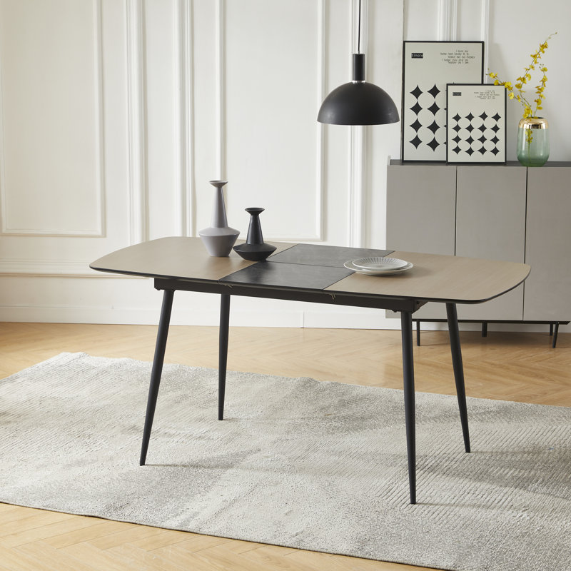 Trellany 47" to 62" Rectangular Extendable Wooden Dining Table with Metal Frame for Kitchen Dining Room