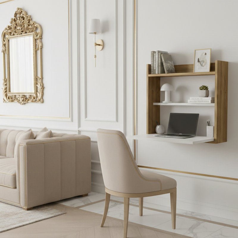 Bureau d'étude rectangulaire flottant avec armoire Gizell
