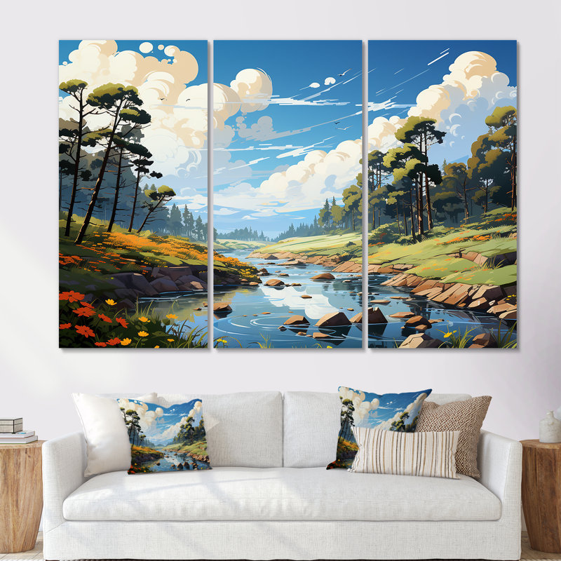 River Forest Hidden Treasure Scenery - Ensemble de décorations murales River Decor, Toile tendue, H 40 po x l 60 po x P 1 po