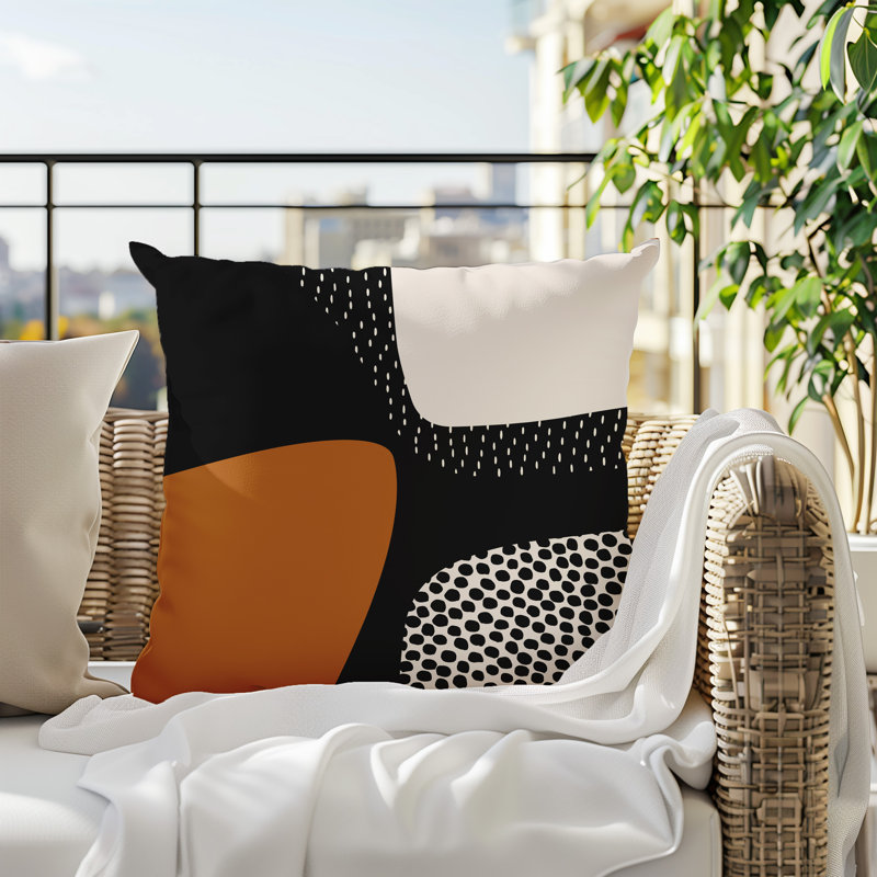 Coussin carré intérieur / extérieur pia, H 15 po x l 15 po, Orange brûlé / noir / blanc cassé