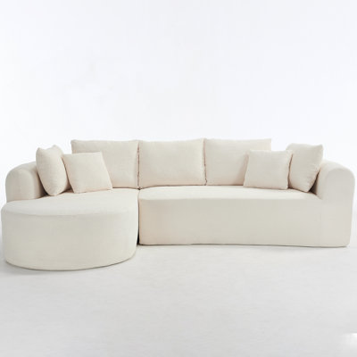 109 Inch Cloud Sectional Couch, Boneless Sofa For Living Room, Corduroy Modular Couch With L Shape Chaise, Modern Compressed Sofa In A Box, Memory Foam Filling (WHITE)