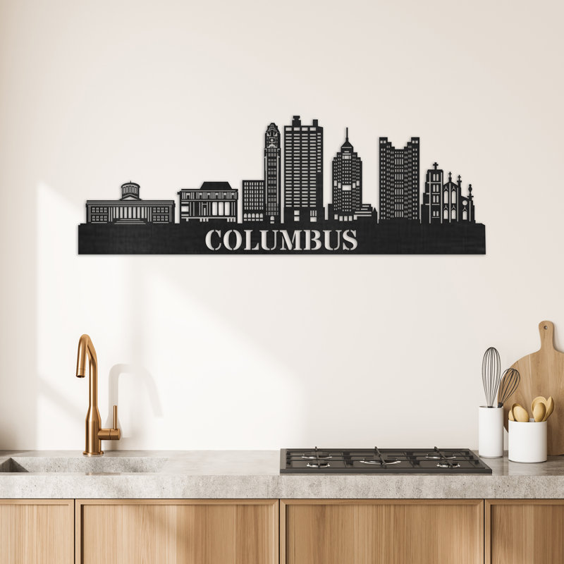 Décoration murale en bois Columbus City Skyline, H 14 po x l 46 po x P 0,25 po, Naturel
