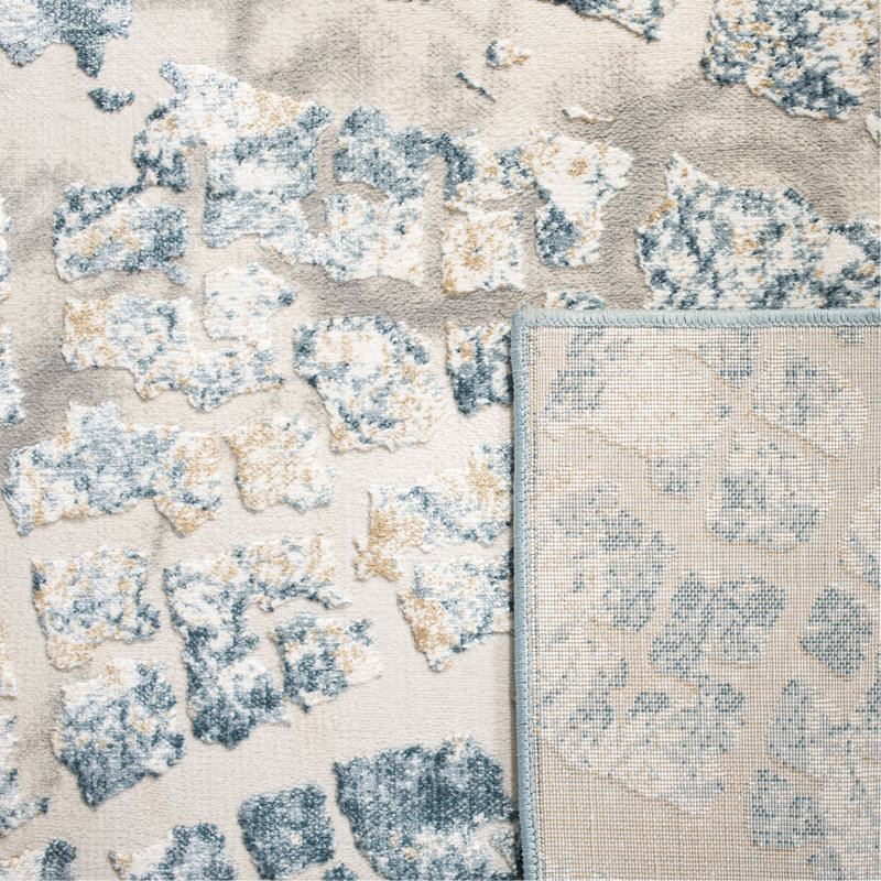 Tapis crème / bleu sarcelle, Tapis de couloir 2 pi x 8 pi