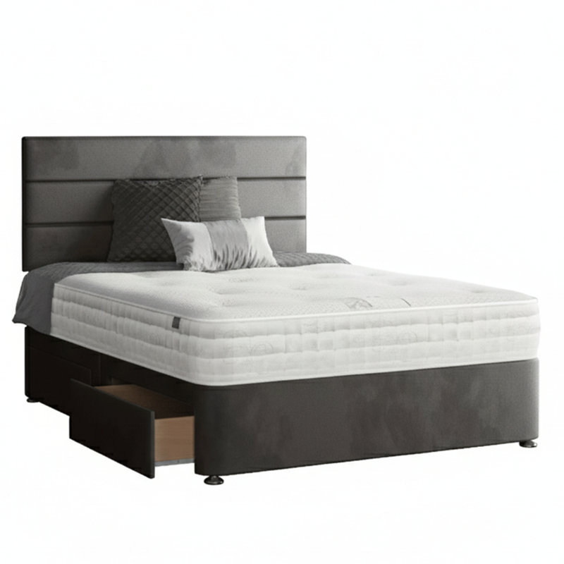 Hayder Divan Bed Base, 2 Left Drawers, Charocal, Single (3')