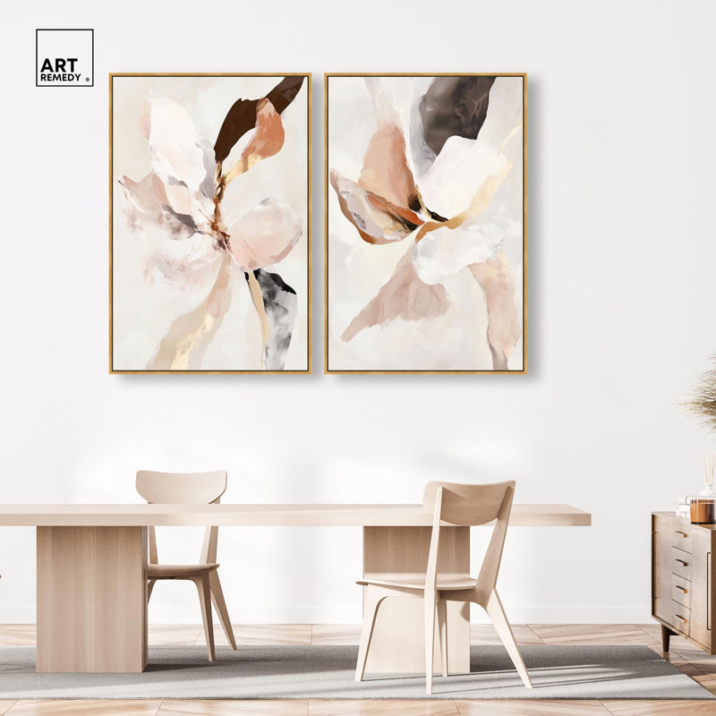 Moonscape Duo Canvas Print Abstract Boho Art Set by Art Remedy, Black Frame, 10 x 15, 55" H x 37" W, Gold Frame