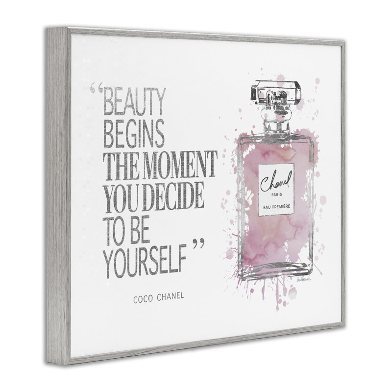 «Beauty Begins Fashion Perfume», art textuel, H 20 po x l 16 po, Estampe numérique Farmhouse