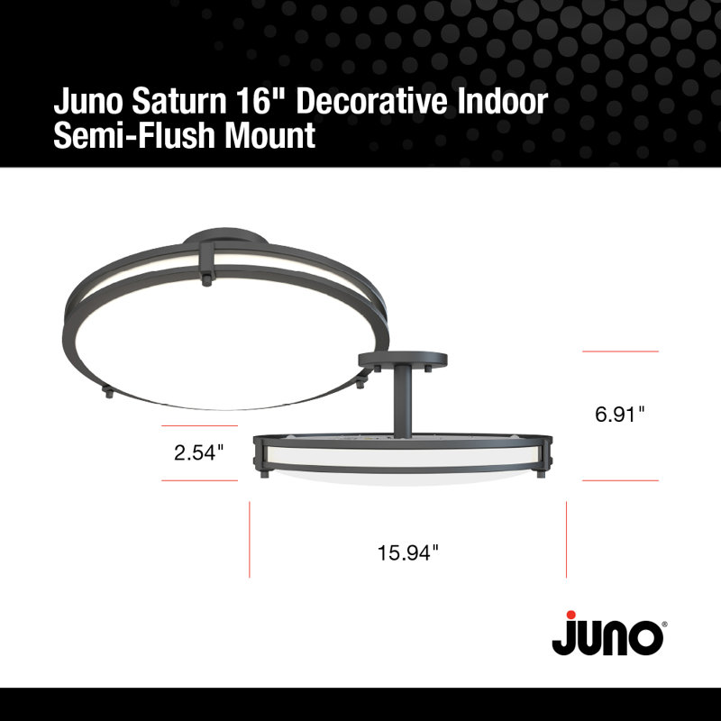 Saturn 16 po. Plafonnier semi-encastré nickel brossé, Noir