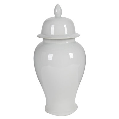  Kipp 20 Inch Decorative Porcelain Ginger Jar with Lid, Glossy White