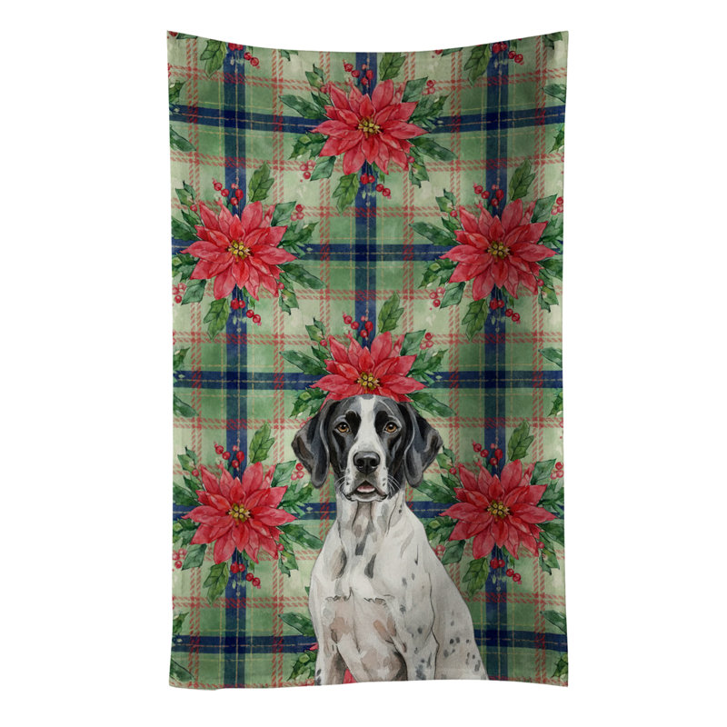 Black and White Pointer Christmas PoinsettIas Kitchen Towel, Black/White Pointer