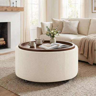 Repose-pieds pivotant avec rangement en bois et plateau en bois l 30,1 po Caysey