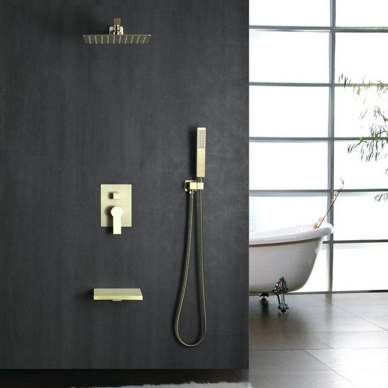 Pressure-Balanced (Temperature And Volume) Tub & Shower Faucet with Rough in-Valve, Brushed Gold