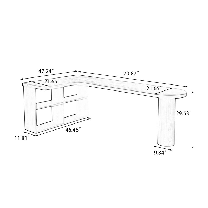 Bureau en bois massif en forme de L brun noisette, Retour à gauche, H 29,53 po x l 70,87 po x P 47,24 po