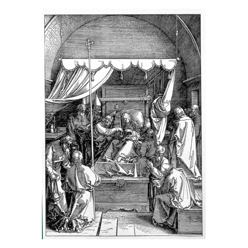 La mort de la Vierge de la série «La vie de la Vierge» par Albrecht Dürer - Estampe numérique, H 28 po x l 22 po
