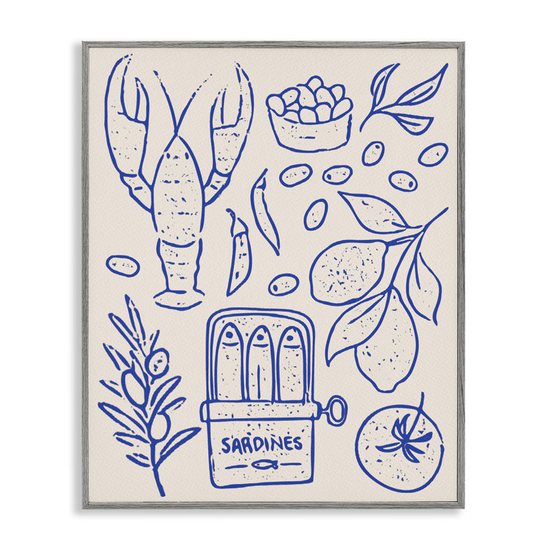 Giclée encadrée de fruits de mer et d'herbes, design par Camila Juncos, H 14 po x l 11 po, Estampe numérique Farmhouse