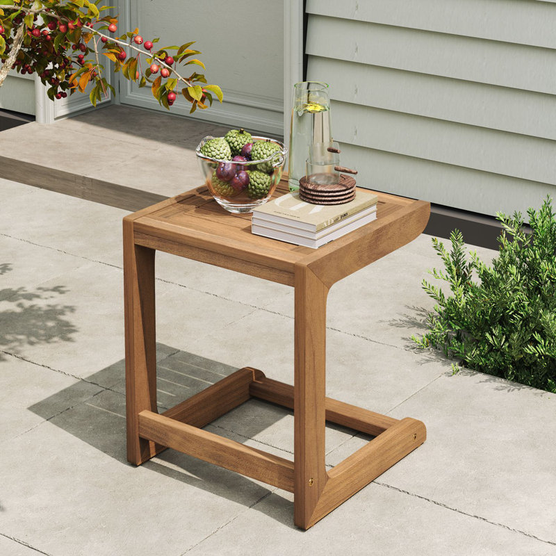 Harry Patio C-Shaped Acacia Wood Side Table