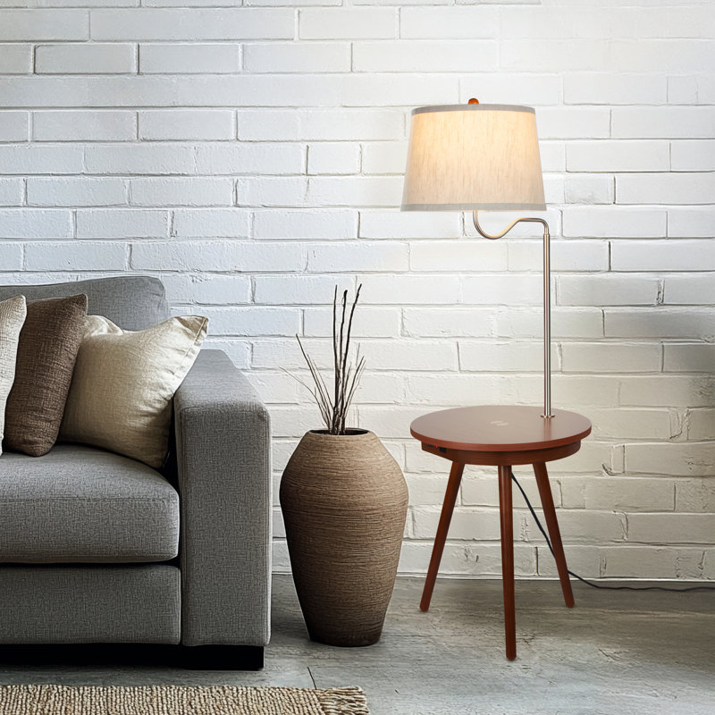 Owen 56 in. Mid-Century Modern LED Bedside Table Lamp with USB Port and Wireless Charging Pad, Brown