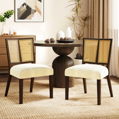 2 chaises de salle à manger sans accoudoirs, noyer et beige, accent Mid-Century, sièges rembourrés en tissu doux, 31,09 lb + avec mousse à haute densité, dossier, H 34,44 po