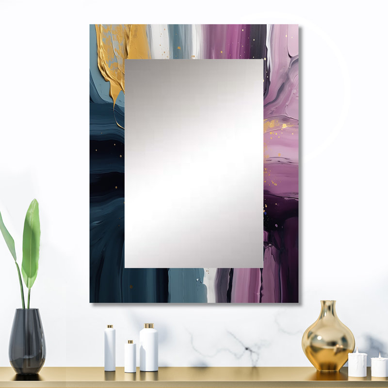 Mauve et bleu mouvements en peinture II - peinture abstraite miroir, miroir mural moderne unique, art imprimé en métal