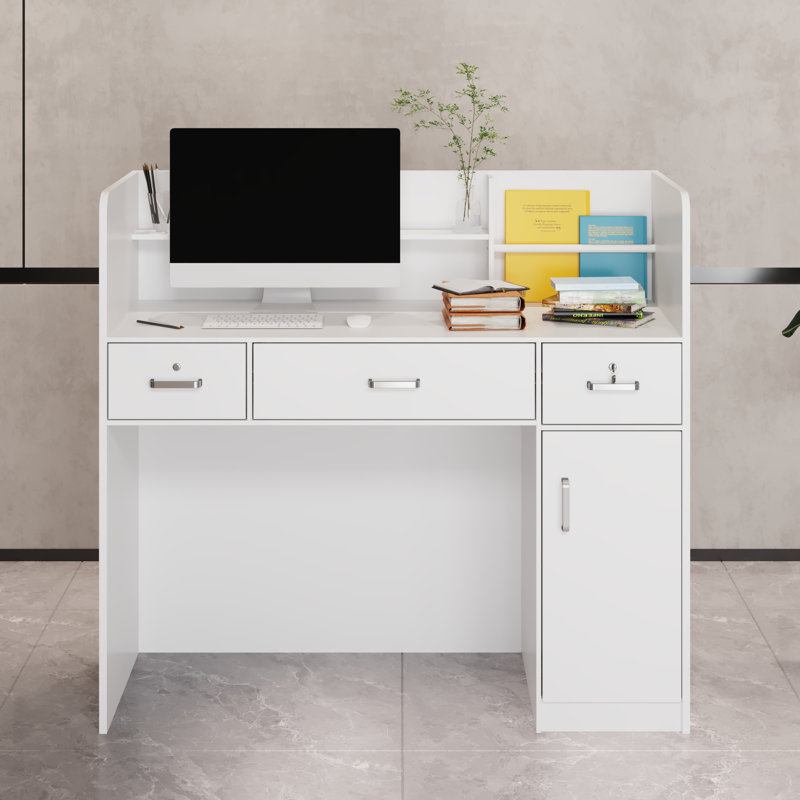 Rectangle Manufactured Wood Reception Desk, Pure White