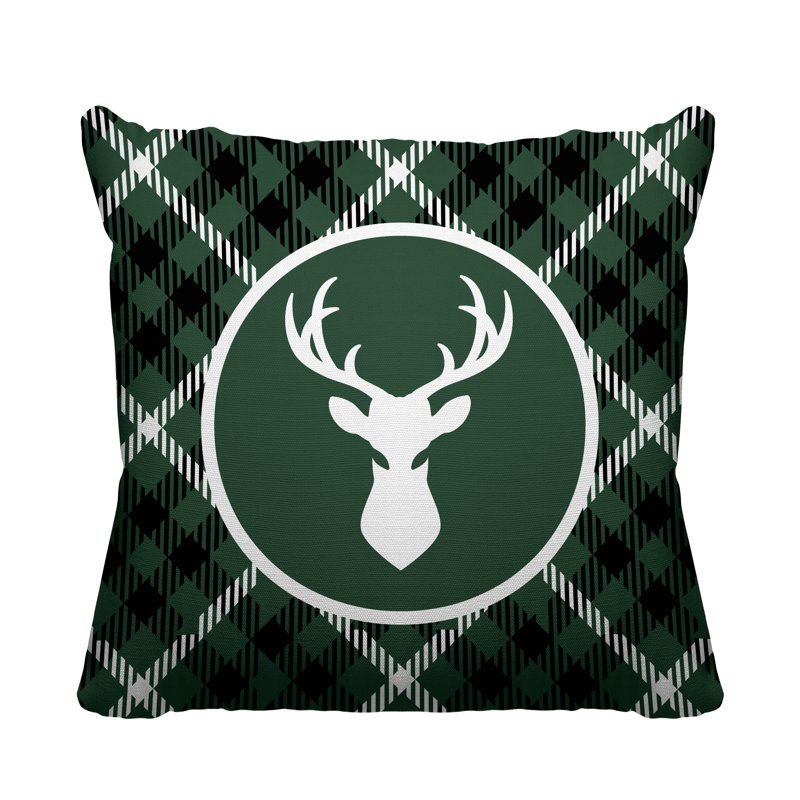 Coussin décoratif intérieur / extérieur Tartan Reindeer, L 19 po x H 19 po, Sauge