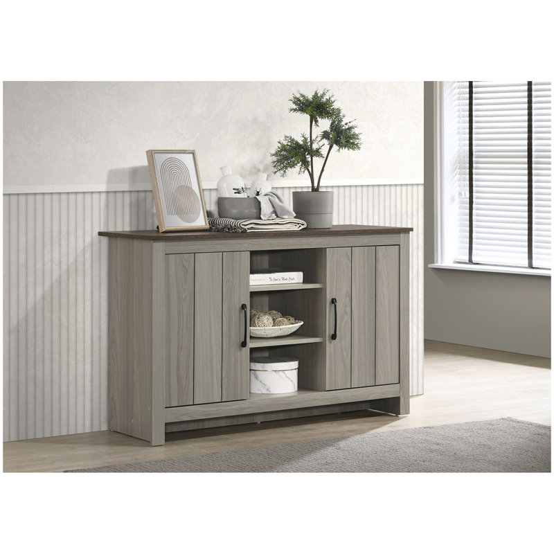 Console en chêne gris N 47 po, buffet avec tablettes et portes d'armoire Nilda
