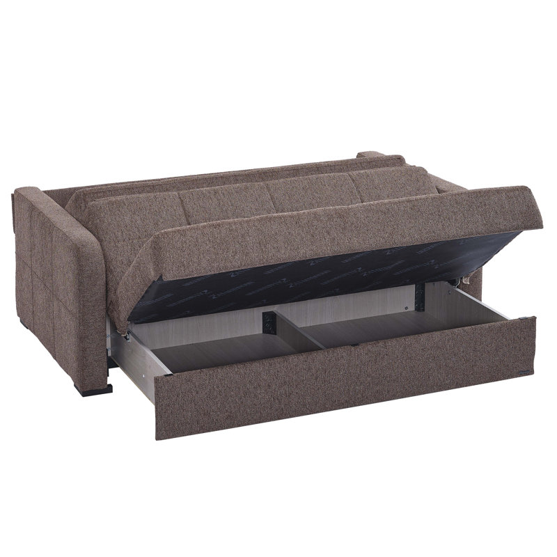 Twin 73'' Upholstered Convertible Sofa, Brown Chenille