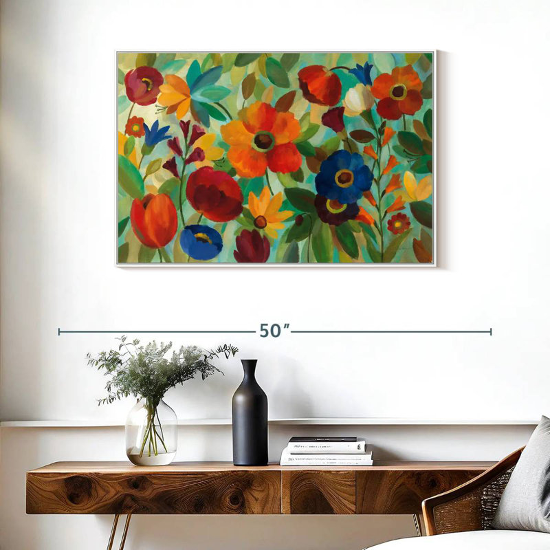 Été floral III, Cadre flottant blanc, 37 po x 25 po