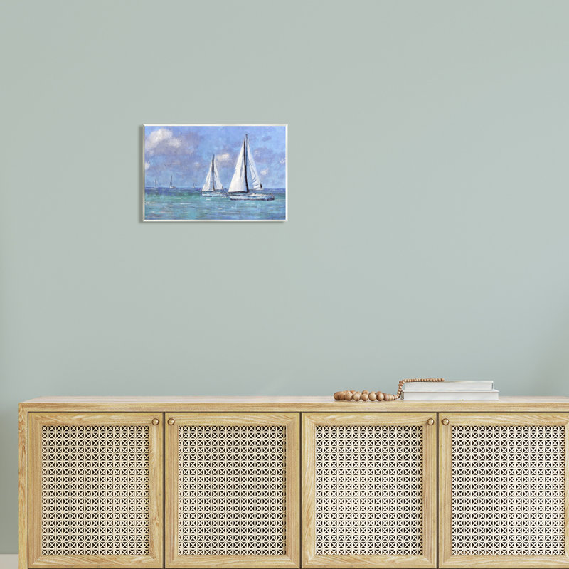 Voiliers à la dérive, ciel bleu vif, art mural par Nina Blue, H 10 po x l 15 po x P 0,5 po