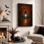 Art sur toile orange, arbres d'automne orange encadrant la pleine lune sur forêt-872745293