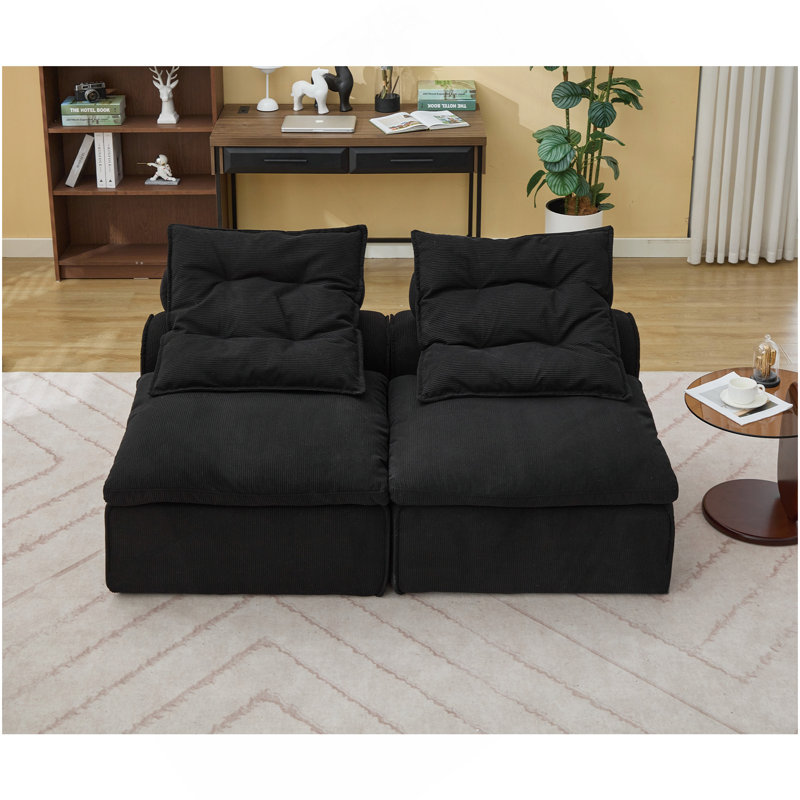 Modular Sofa,No Armres,At Will DIY,Soft Corduroy Fabric,Neck Pillow-Back Lounge Sofa Chair,Reading Nook, Or Apartment Living, Lumbar Pillow,2 Sea,Upholstered,Black