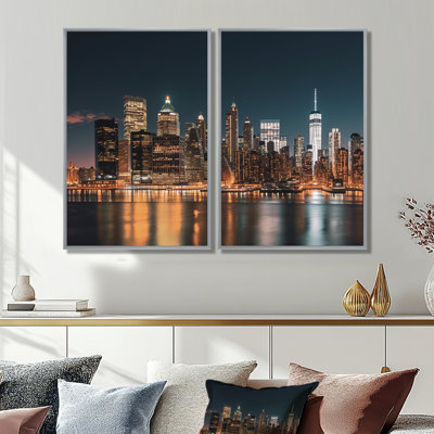 «Reflection of New York City At Night - Cityscapes New York», art mural sur toile 2 panneaux