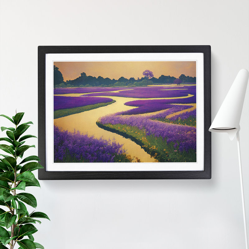 Tranquil Bluebell Field - Single Picture Frame Print, Black Framed, 46cm H x 64cm W x 2cm D