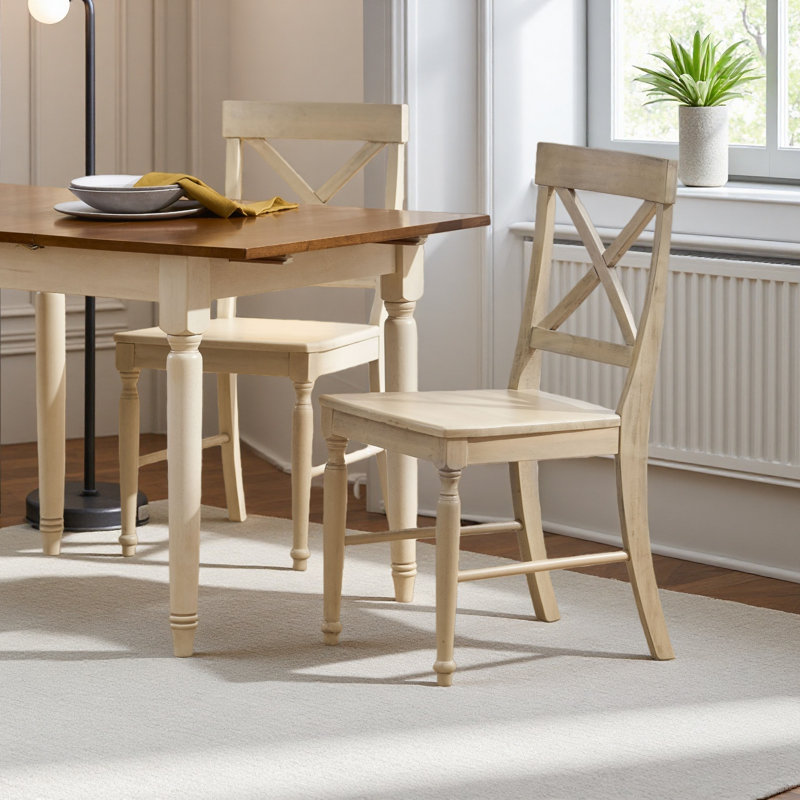 Ensemble de chaises de salle à manger en bois d'acacia, 2 pièces, Blanc antique