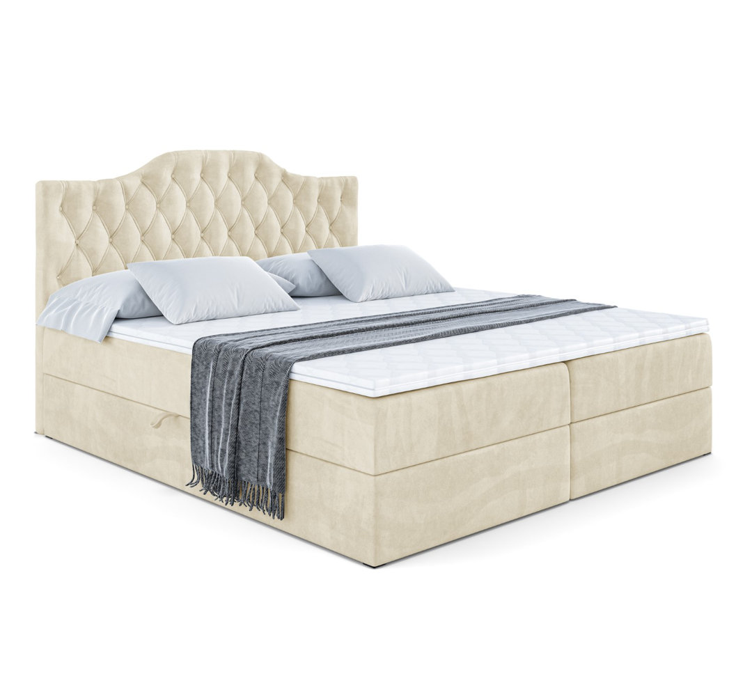 Boxspringbett Ahsun mit H4 Multipocket-Matratze, Bettkasten und Topper