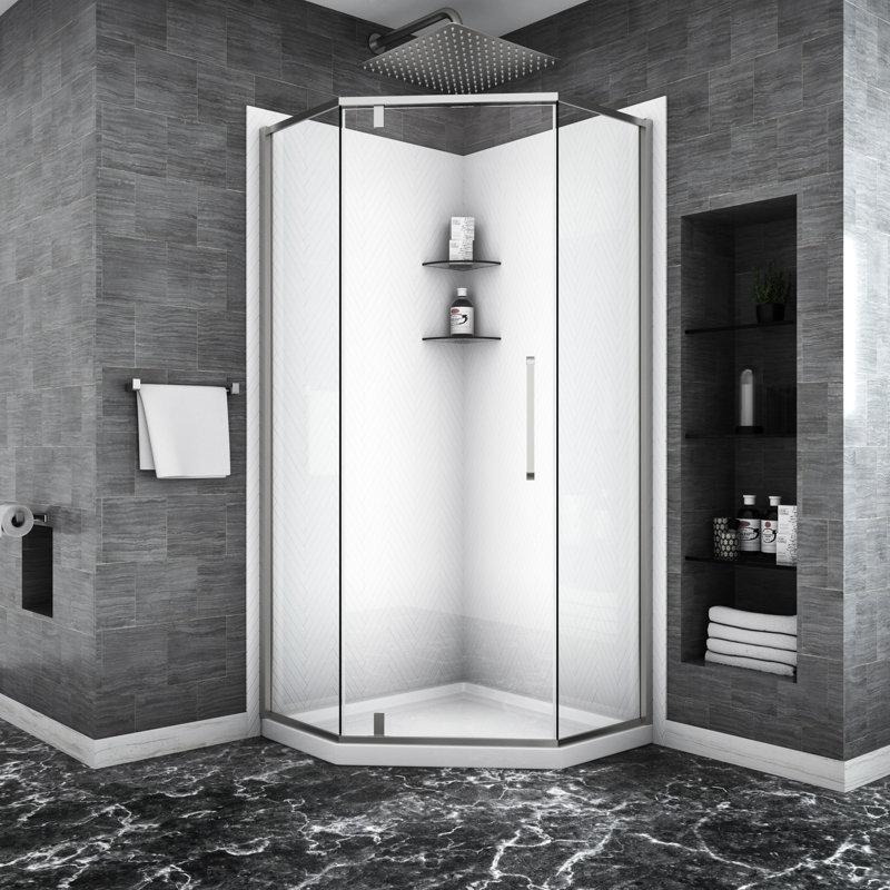 Cabine de douche semi-anglaise, 34 1/8 po x 72 po, nickel brossé - Luminaire de salle de bain de qualité 72 po - Angle, rehausse l'esthétique