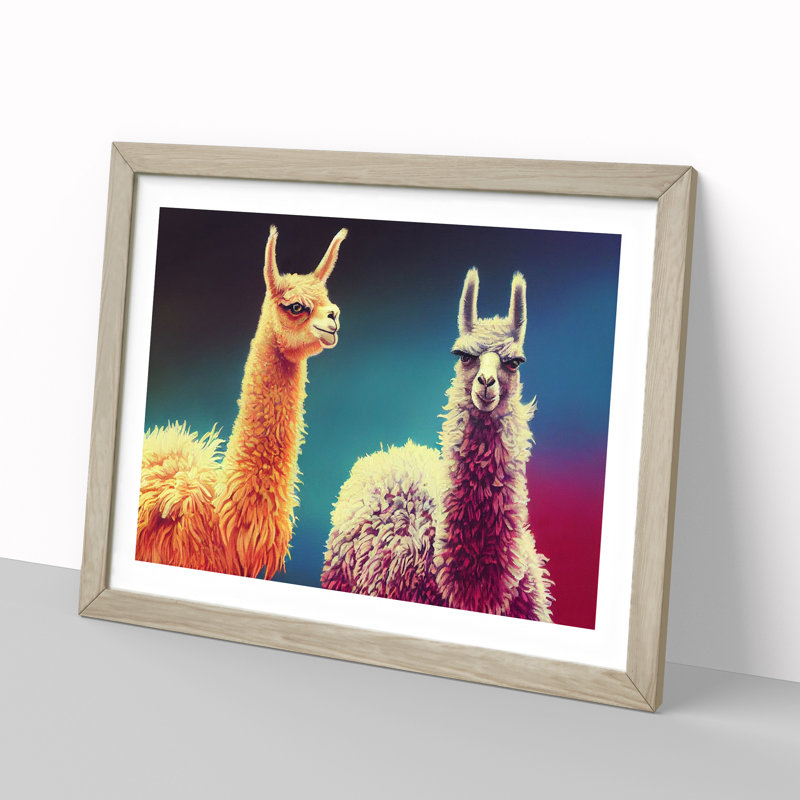 Epic Llamas - Single Picture Frame Print, 46cm H x 64cm W x 2cm D, Oak