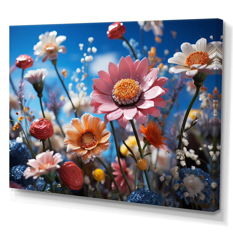 «Atzel Whimsical Wildflowers in Blue Sky», reproduction, H 34 po x l 44 po x P 1,5 po, Toile tendue