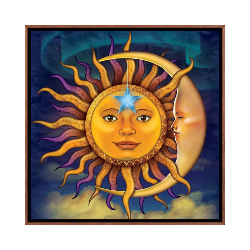 Sun Moon by Vincent Hie - Print on Canvas, 45.72 cm H x 45.72 cm W, Classic Brown Wood Framed