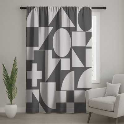 Gray Geometric Shapes Window Curtains, Geometric Sheer & Blockout Curtains - 1 Panel