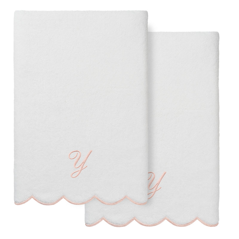  Ensemble de serviettes de bain personnalisables 100% coton turque ADORNIA 2PC, Blanc / Rose, Serviette de bain - paquet de 2