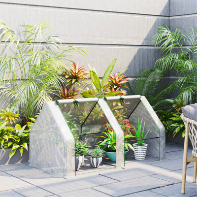 Mini jardin extérieur portatif de 6 pi x 3 pi x 3 pi avec grandes portes à fermeture à glissière et couvercle en polyuréthane à eau / UV, blanc