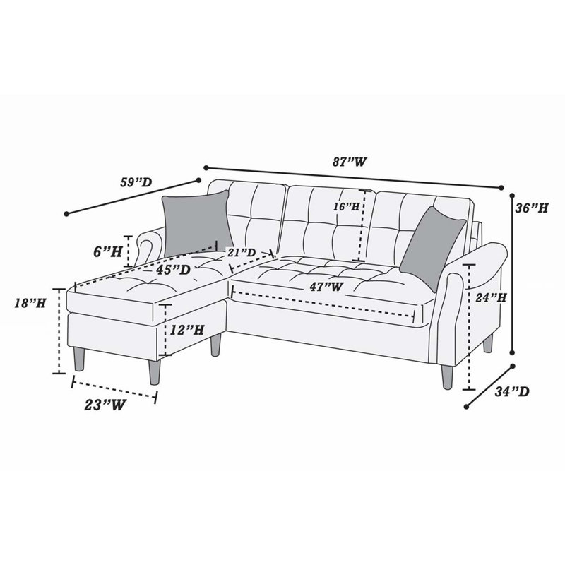 Taelyn Upholstered L-Shaped Sectional Reversible, Light Coffee Fabric