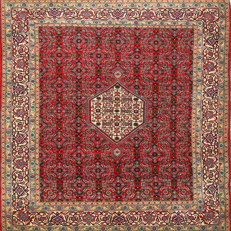 Tapis traditionnel rouge / brun Burwinda, Carré 4 pi