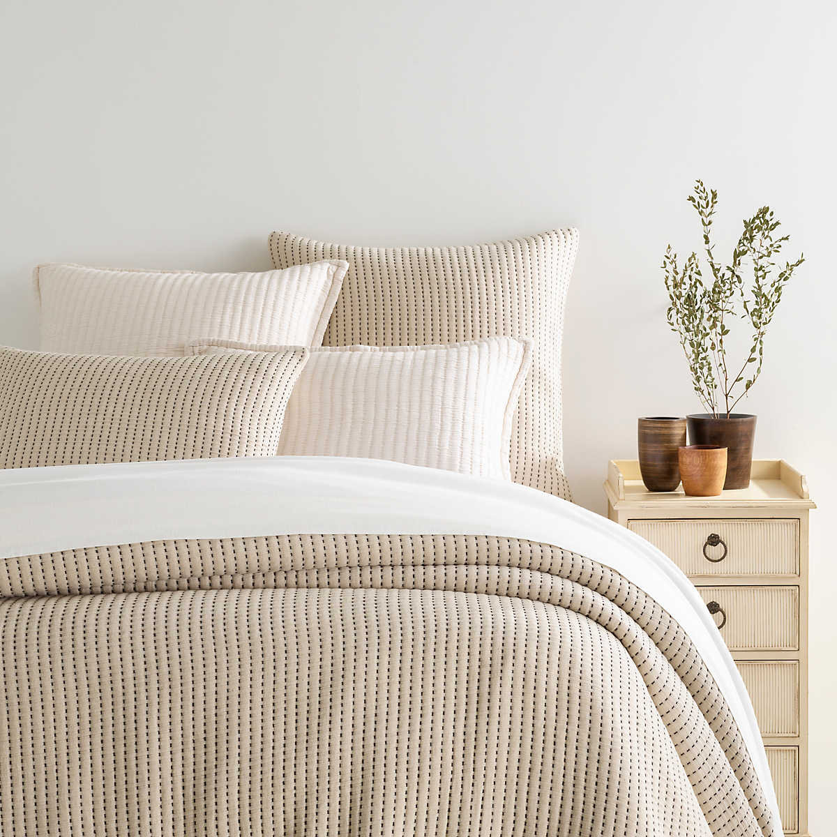 Pick Stitch Cotton Coverlet Set, Natural, King Coverlet
