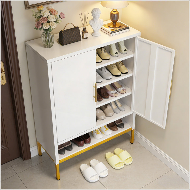 40" Tall 2-Doors Metal 7-Tier Hidden Shoe Organizer with Adjustable Shelves for Entryway, Hallway, Closet, and More