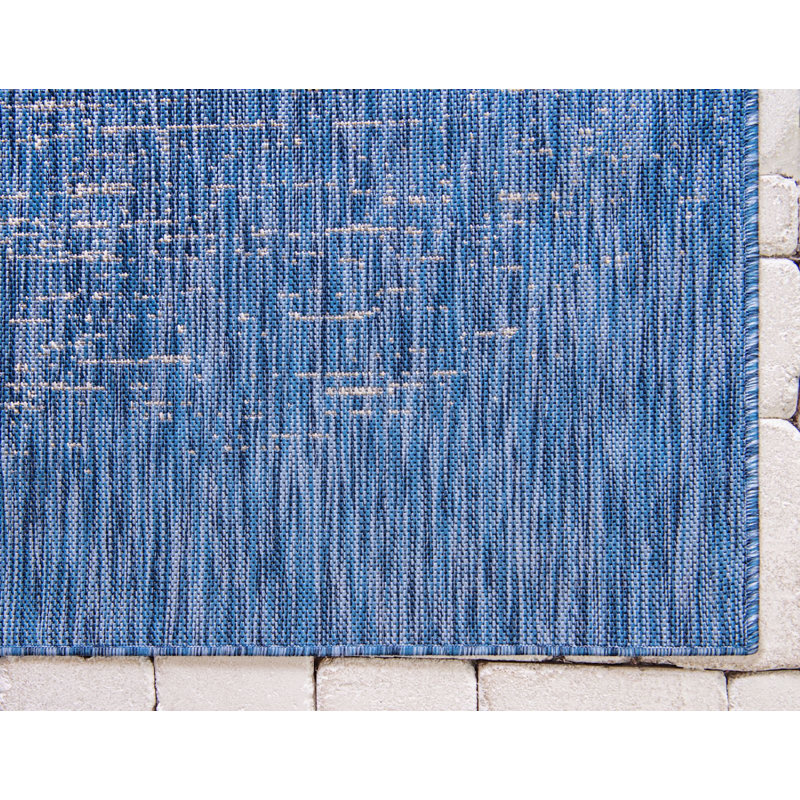 Outdoor Iris Area Rug Deep Sea Color, Rectangle 8' x 11'4"