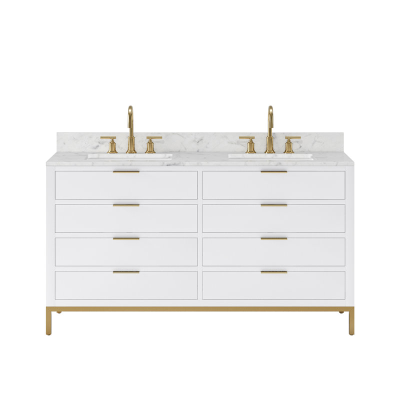 Meuble-lavabo de comptoir en marbre blanc Carrara de 60 po avec robinet Bristol, Blanc pur