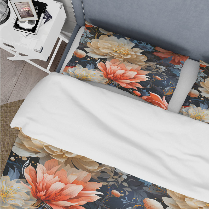 Ensemble de housse de couette en microfibre ultramoderne à motif floral B beige / corail