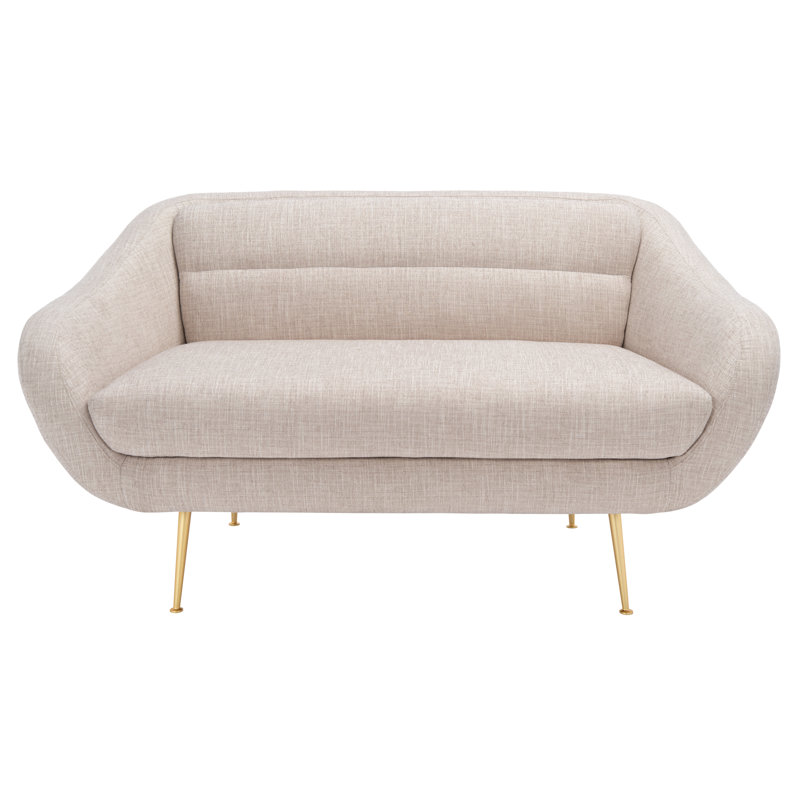 Belladonna Mid-Century Chic Oatmeal Linen Loveseat with Gold Legs